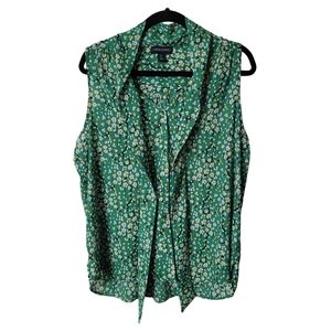 Cynthia Rowley Green Floral Sleeveless Blouse Size Large